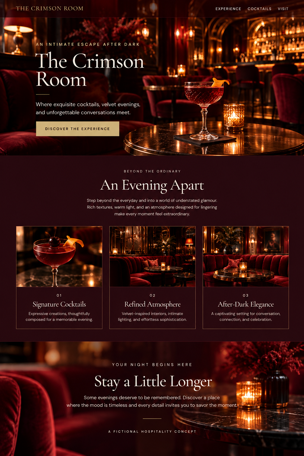 The Crimson Room luxury cocktail lounge website design concept