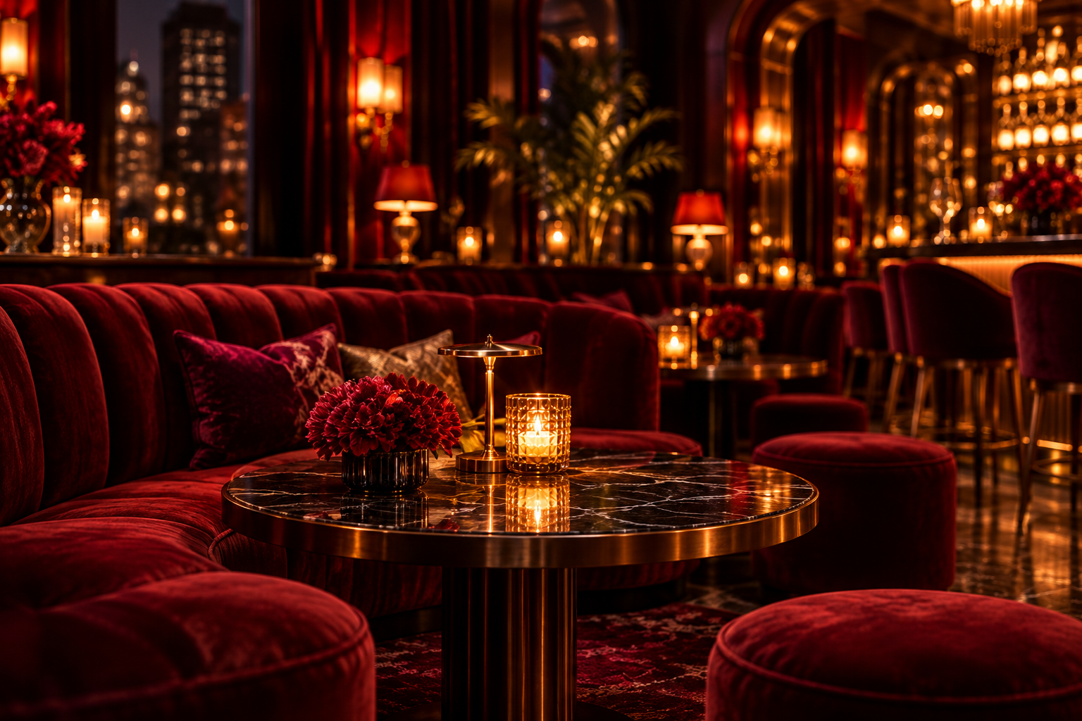 Elegant candlelit cocktail lounge